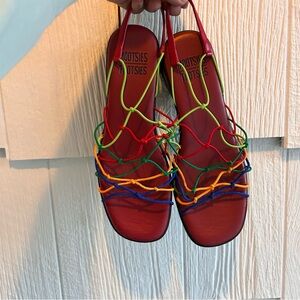 Vintage Women's Red Multicolor Strappy Sandals